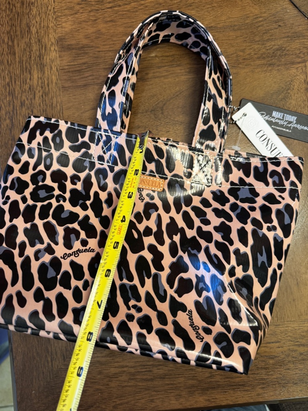 Consuela Leopard Mini Tote in Tan, Black & Blue - Picture 9 of 9